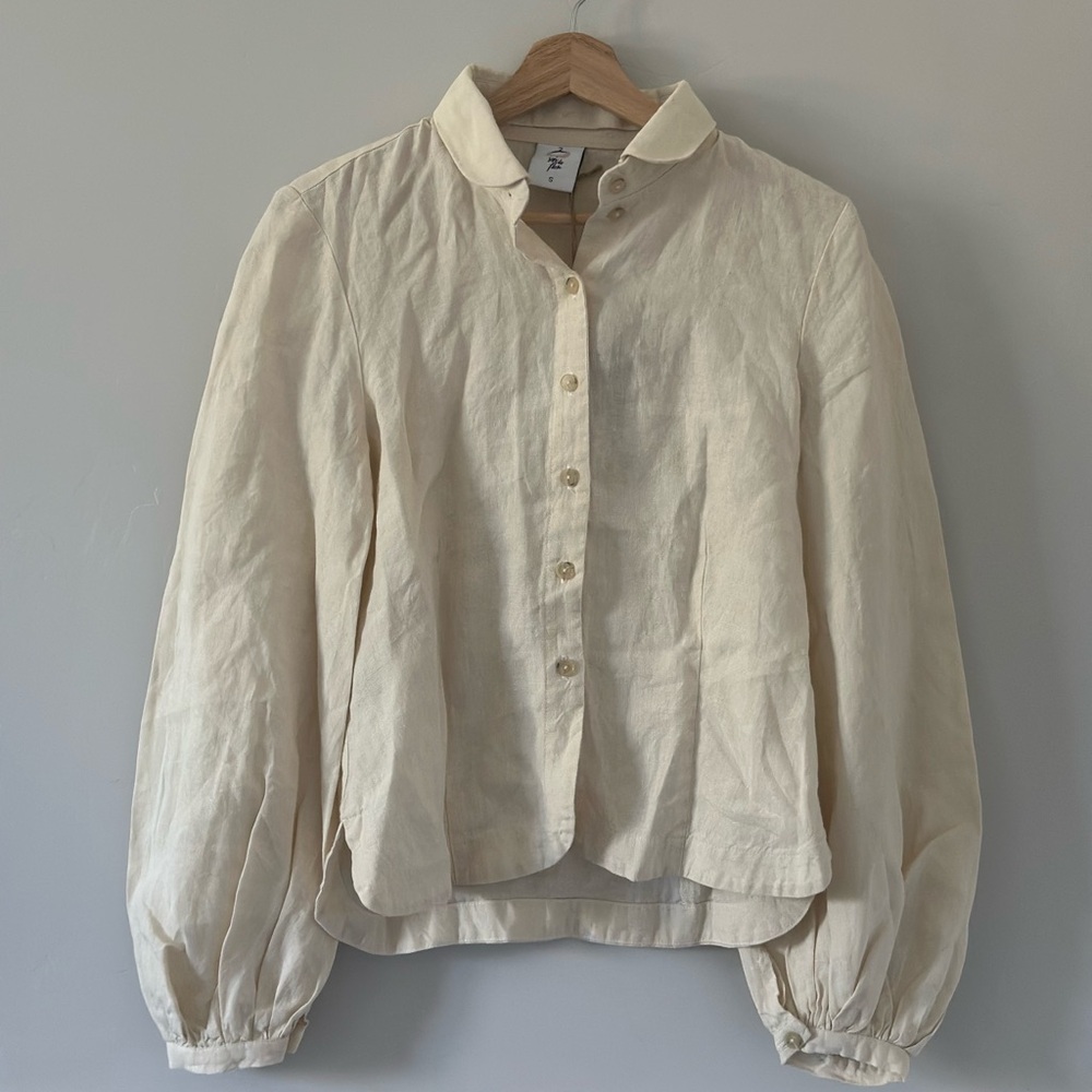 NWT Son de Flor Classic Shirt Cream Button-Up Blouse Size S